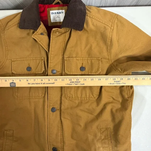 Old Navy Flannel Lined Canvas Barn Chore Jacket Workwear Coat Tan Corduroy Sz XS - Picture 5 of 8
